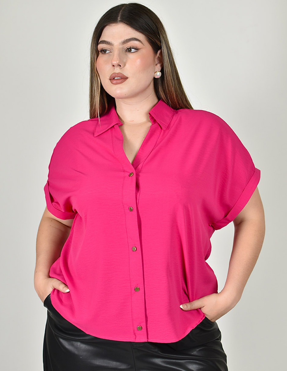 Blusa camisera manga corta para mujer