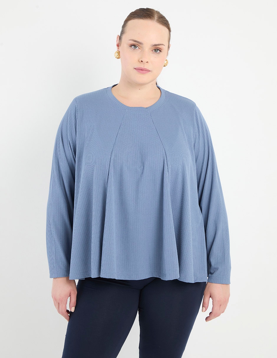 Playera manga larga cuello redondo para mujer