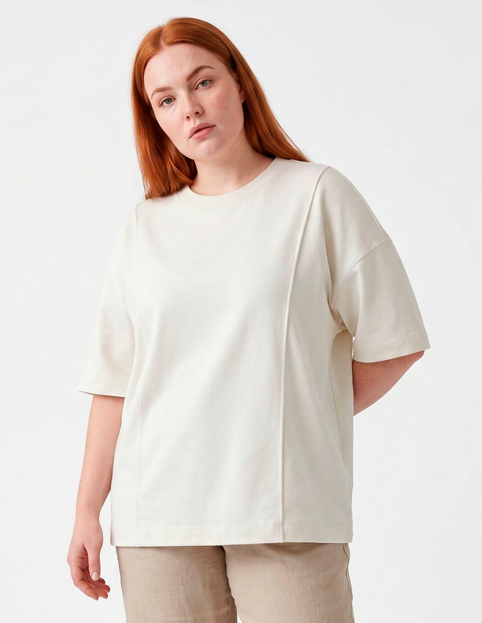Playera manga al codo cuello redondo para mujer
