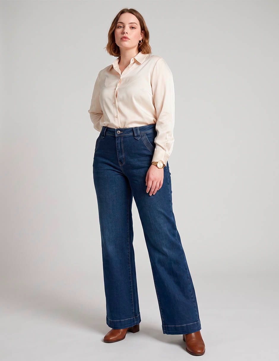 Jeans wide leg a la cintura para mujer 3