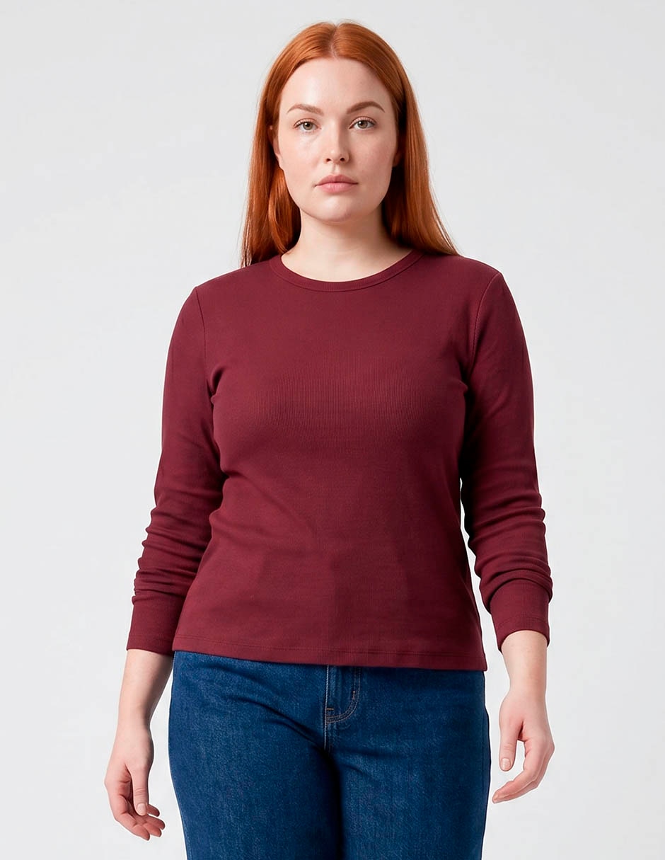 Playera manga larga cuello redondo mujer Playera manga larga cuello redondo mujer