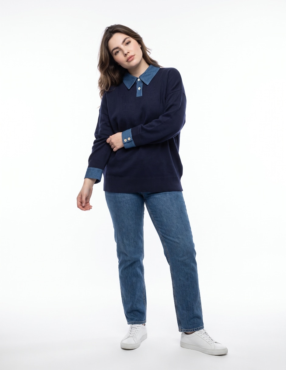 Playera manga larga cuello camisero para mujer 3