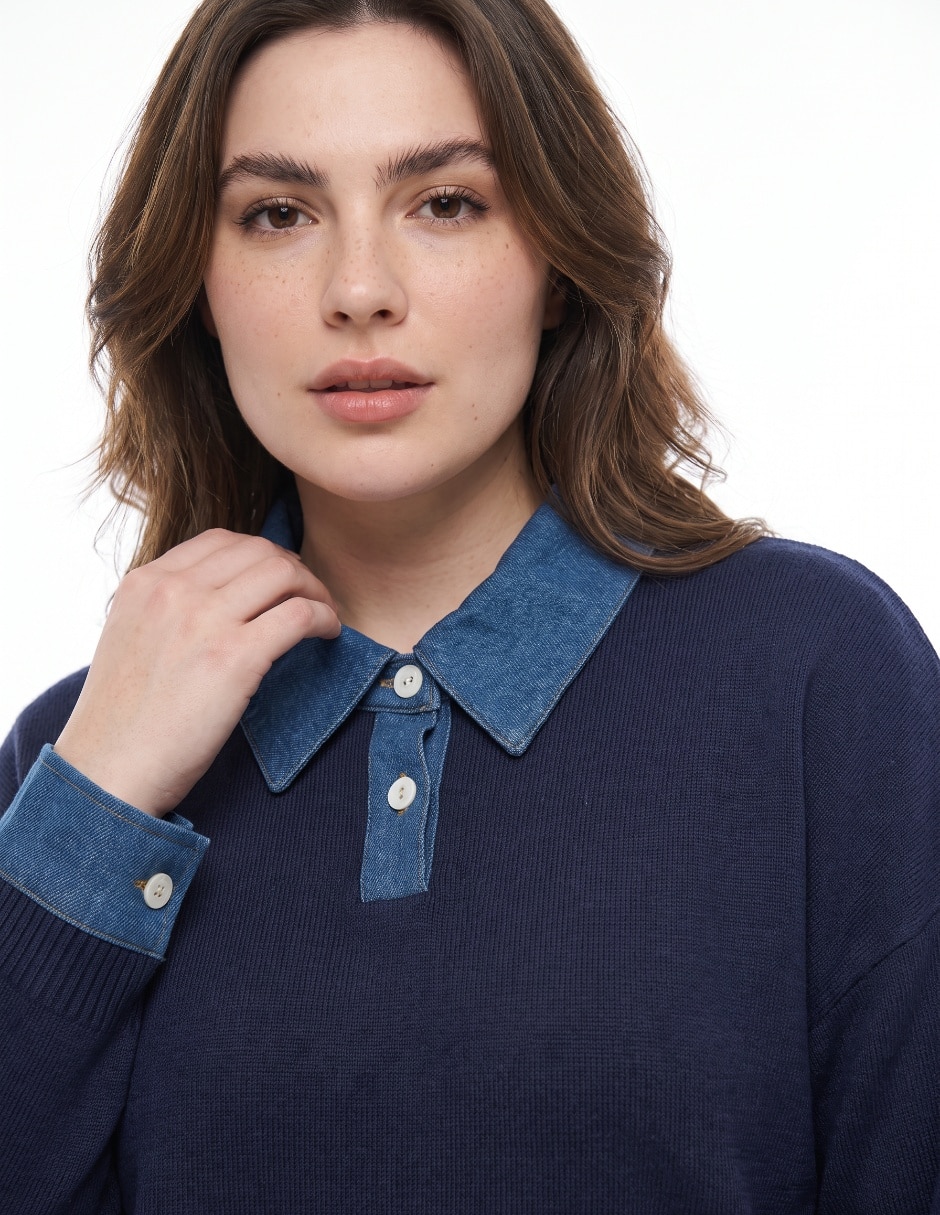Playera manga larga cuello camisero para mujer 4