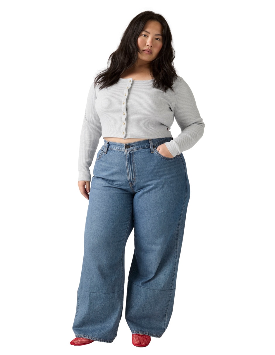 Jeans relajado corte cintura para mujer 3