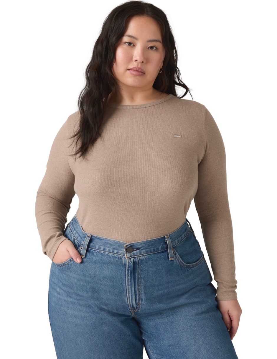 Playera manga larga cuello redondo para mujer 3