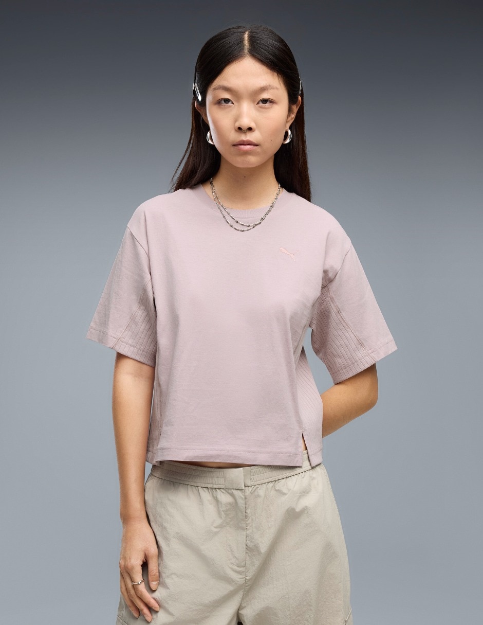 Playera manga corta tee cuello redondo para mujer Playera manga corta tee cuello redondo para mujer